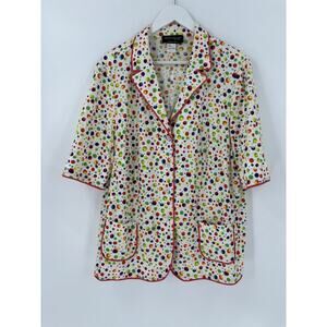 Domina Vintage Blouse Womens Large White Red Polka Dot Button Up Casual Cotton